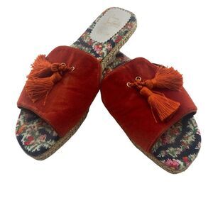 Christian Louboutin 40 Pacha Tassel Velvet‎ Espadrille Slide Sandal Burnt Orange